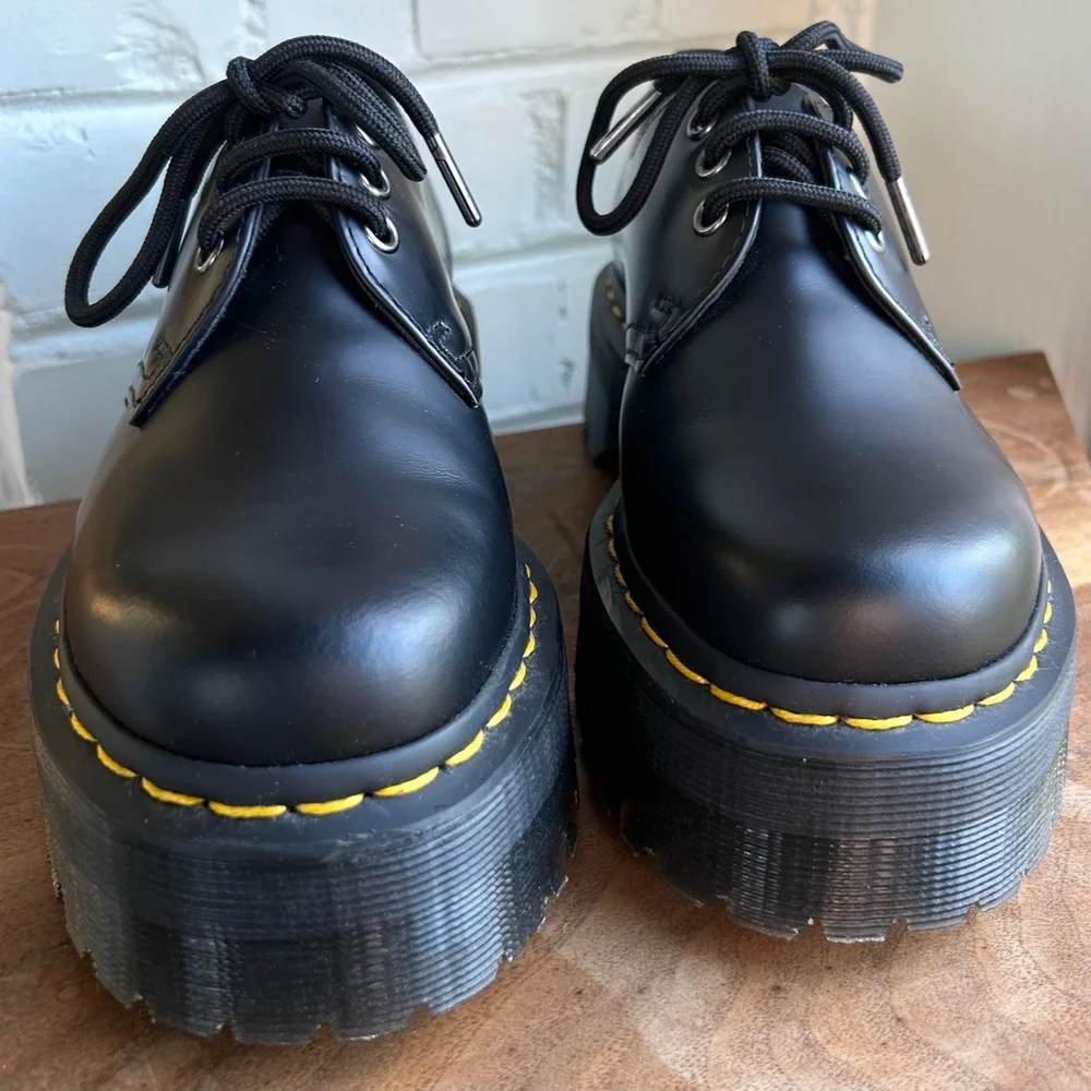 Dr. Martens 1461 Smooth Leather Platform Shoes Black Polished Women's 7‎ EU 38